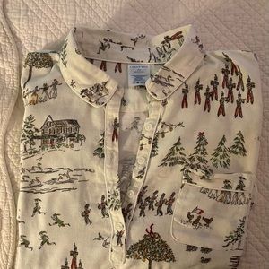 Lands End Ivory printed flannel night shirt size large 14-16